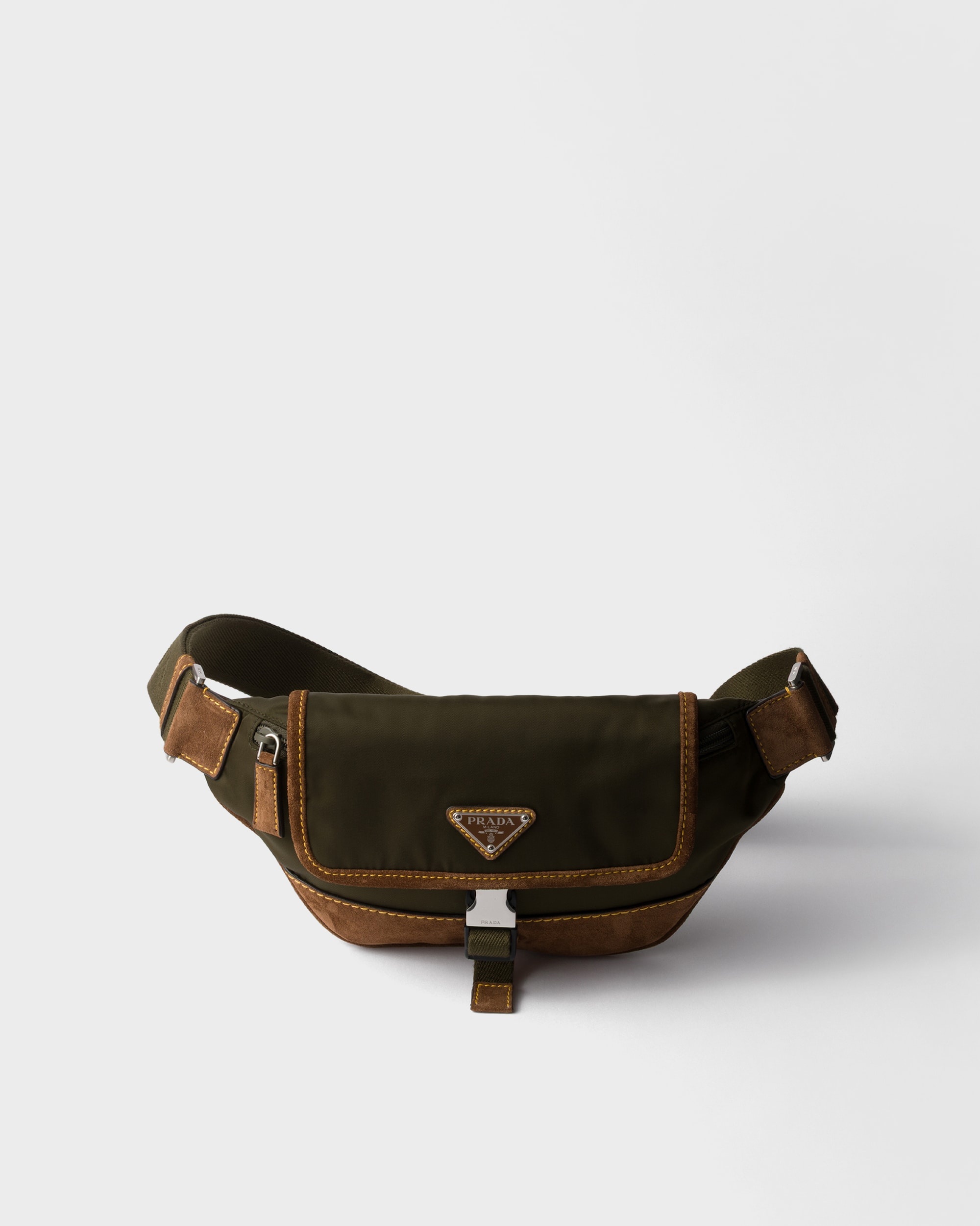 Re-Nylon and suede belt bag