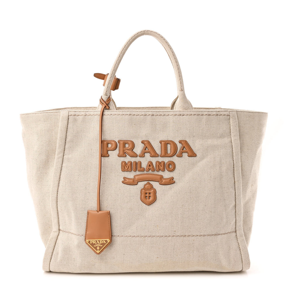 Linen Vitello Large Logo Tote Natural