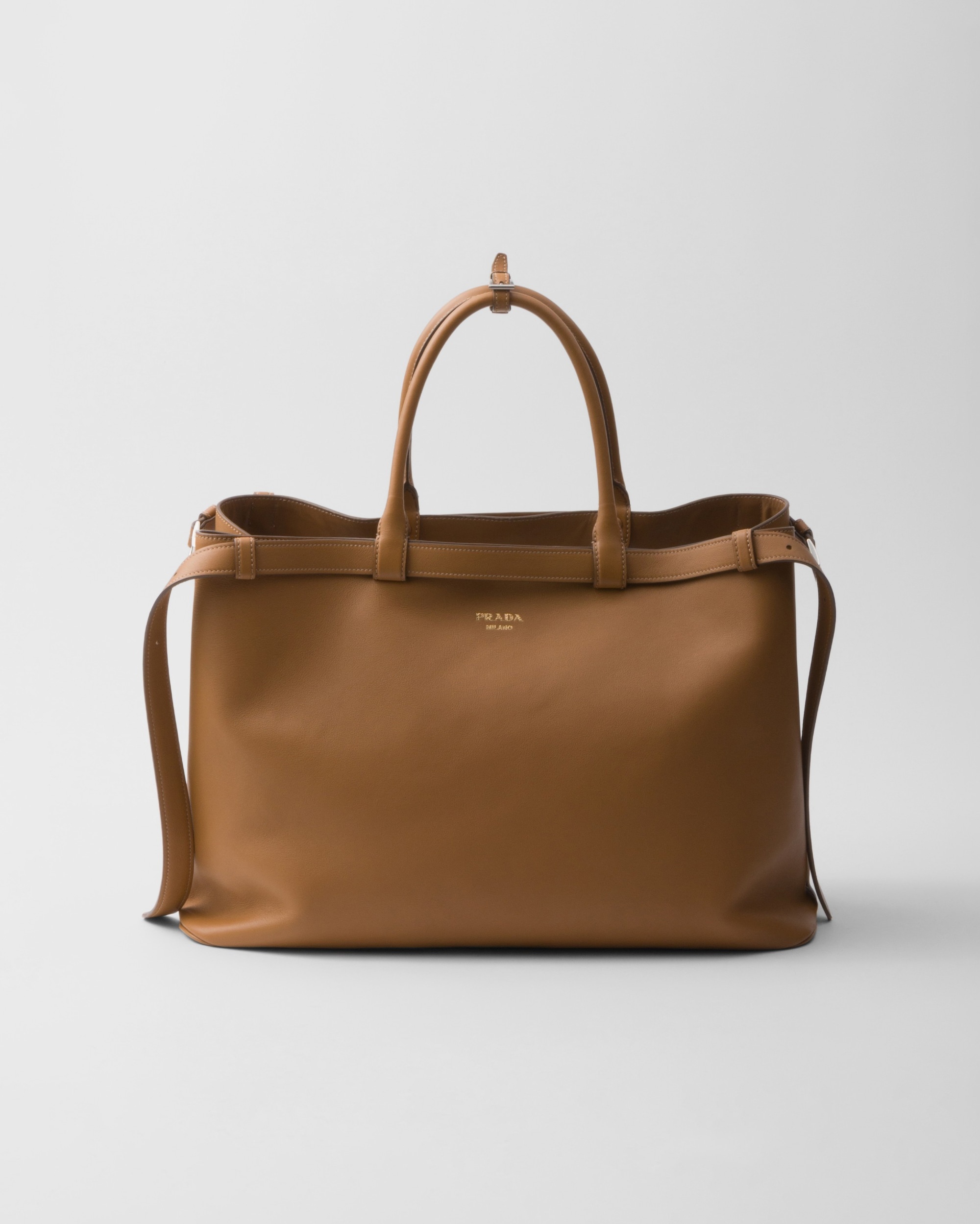 Prada Buckle leather handbag with double belt