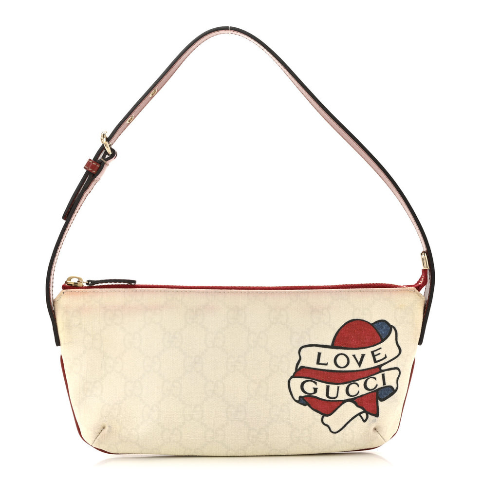 GG Plus Monogram Tattoo Heart Boat Pochette Off White Red