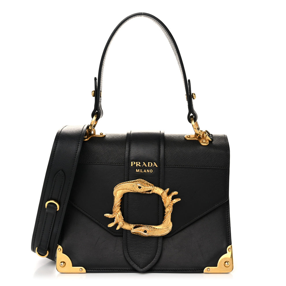 City Calf Saffiano Animalier Top Handle Bag Black