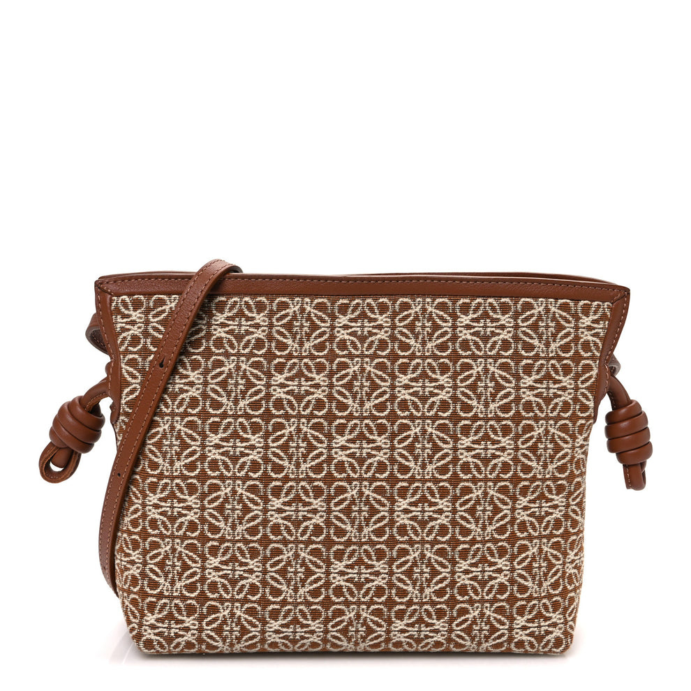 Jacquard Anagram Calfskin Mini Flamenco Knot Clutch Tan Pecan