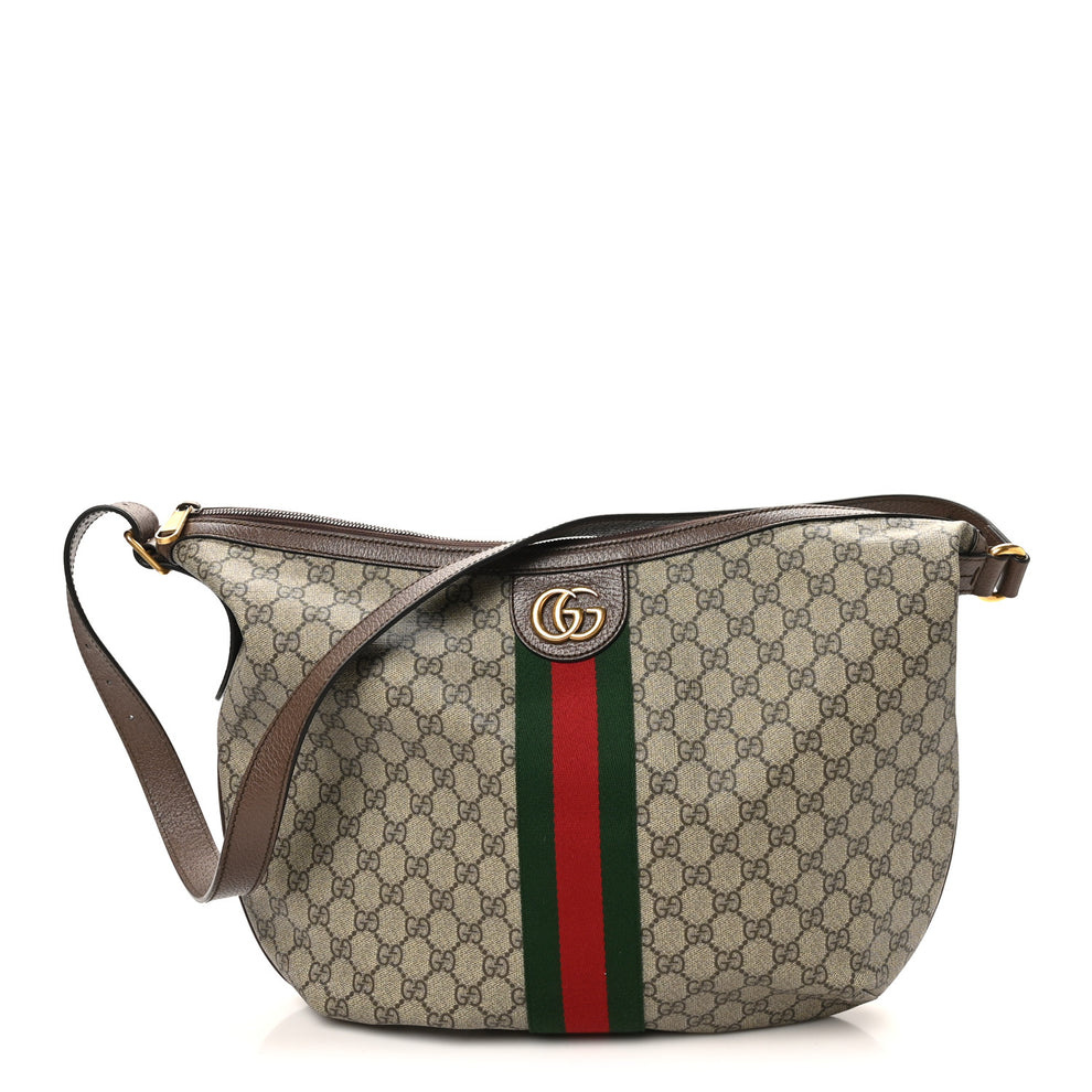 GG Supreme Monogram Web Ophidia Half Moon Hobo Brown