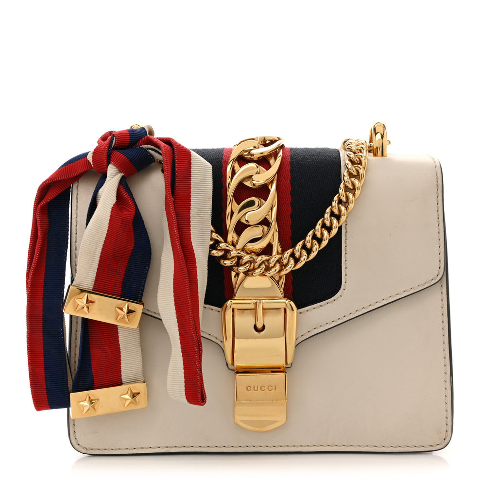 Calfskin Mini Sylvie Chain Shoulder Bag White