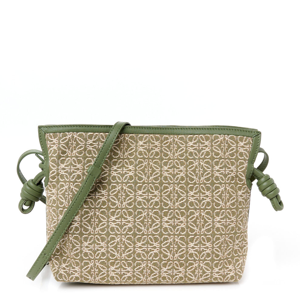 Jacquard Anagram Calfskin Mini Flamenco Knot Clutch Vintage Khaki