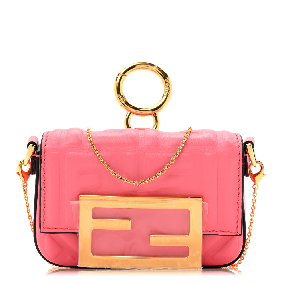 Nappa Matisse FF Embossed Nano Maxi Buckle Baguette Charm New Pink