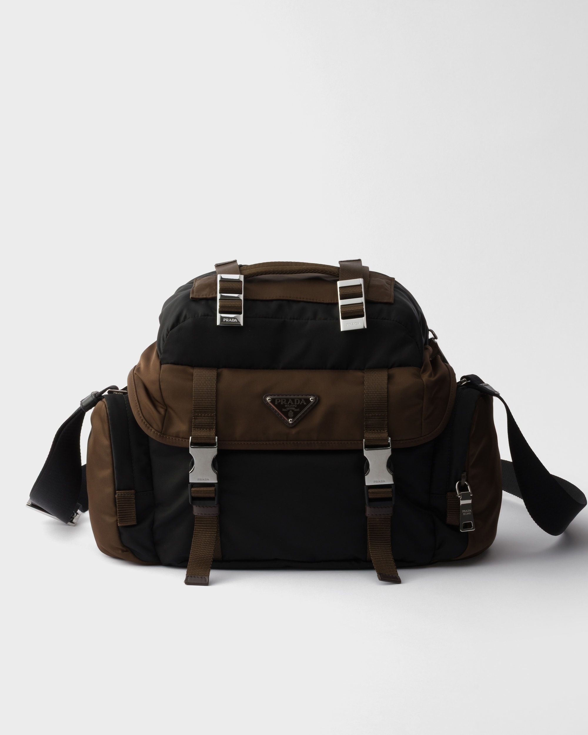 Re-Nylon and leather shoulder bag