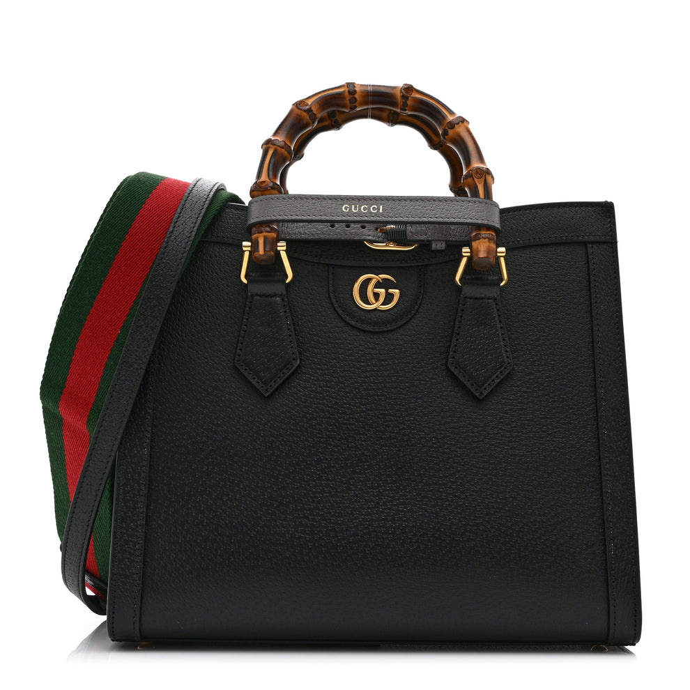 Textured Dollar Calfskin Web Small Diana Tote Bag Black Dusty Grey