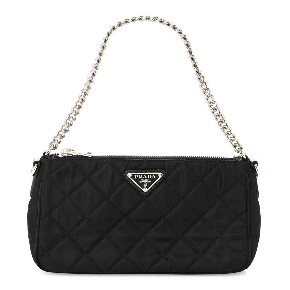 Nylon Tessuto Impuntu Quilted Crossbody Bag Black