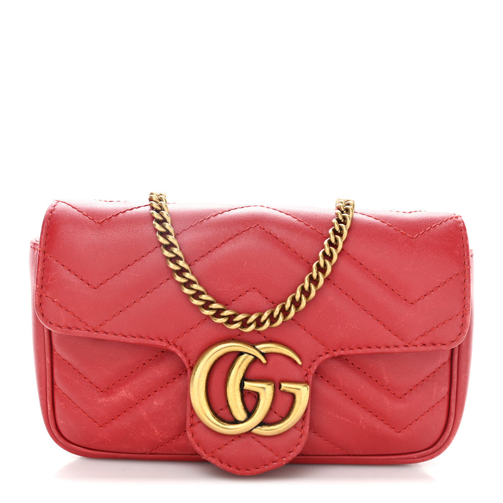 Calfskin Matelasse Super Mini GG Marmont Shoulder Bag Hibiscus Red
