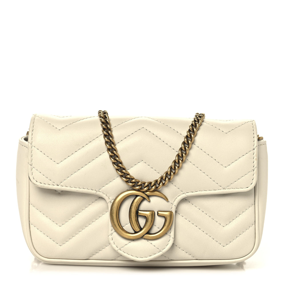 Calfskin Matelasse Super Mini GG Marmont Shoulder Bag White