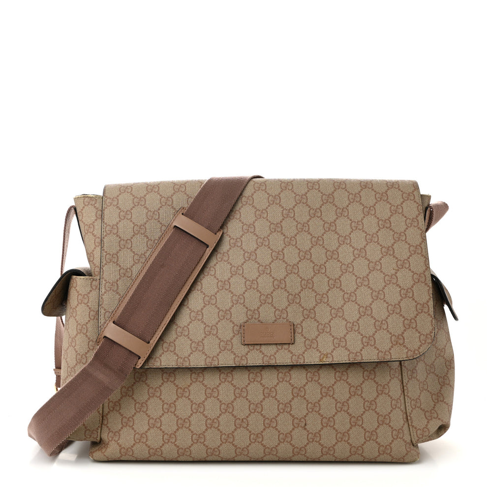 GG Supreme Monogram Messenger Diaper Bag Beige