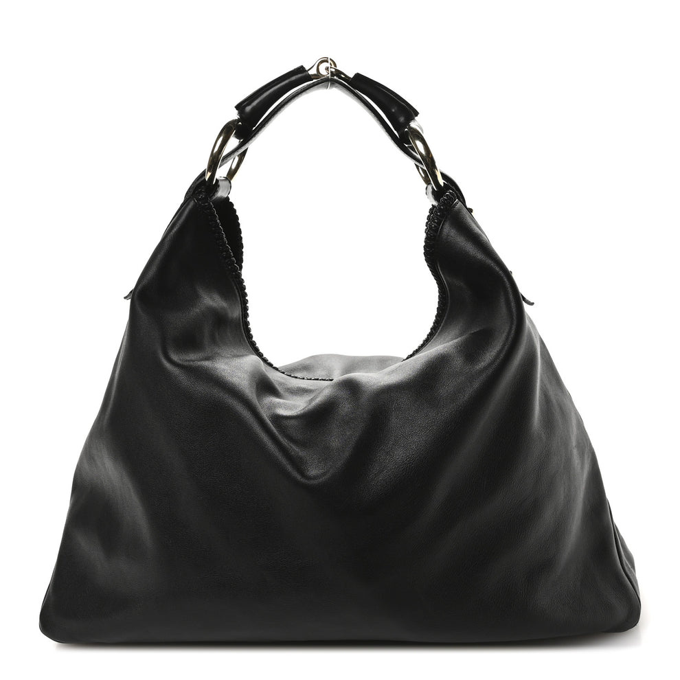 Calfskin Large Horsebit Chain Hobo Black
