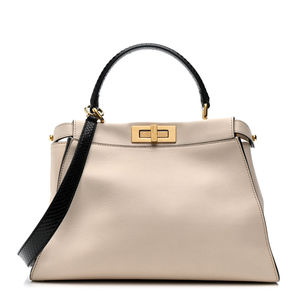 Vitello Seta Snakeskin Monster Eyes Medium Peekaboo Iconic Satchel Amido Sand Black