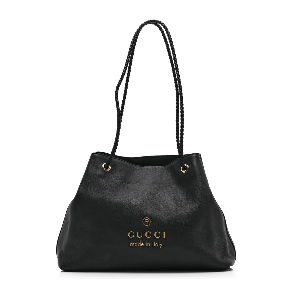 Calfskin Medium Braided Handle Gifford Tote Black