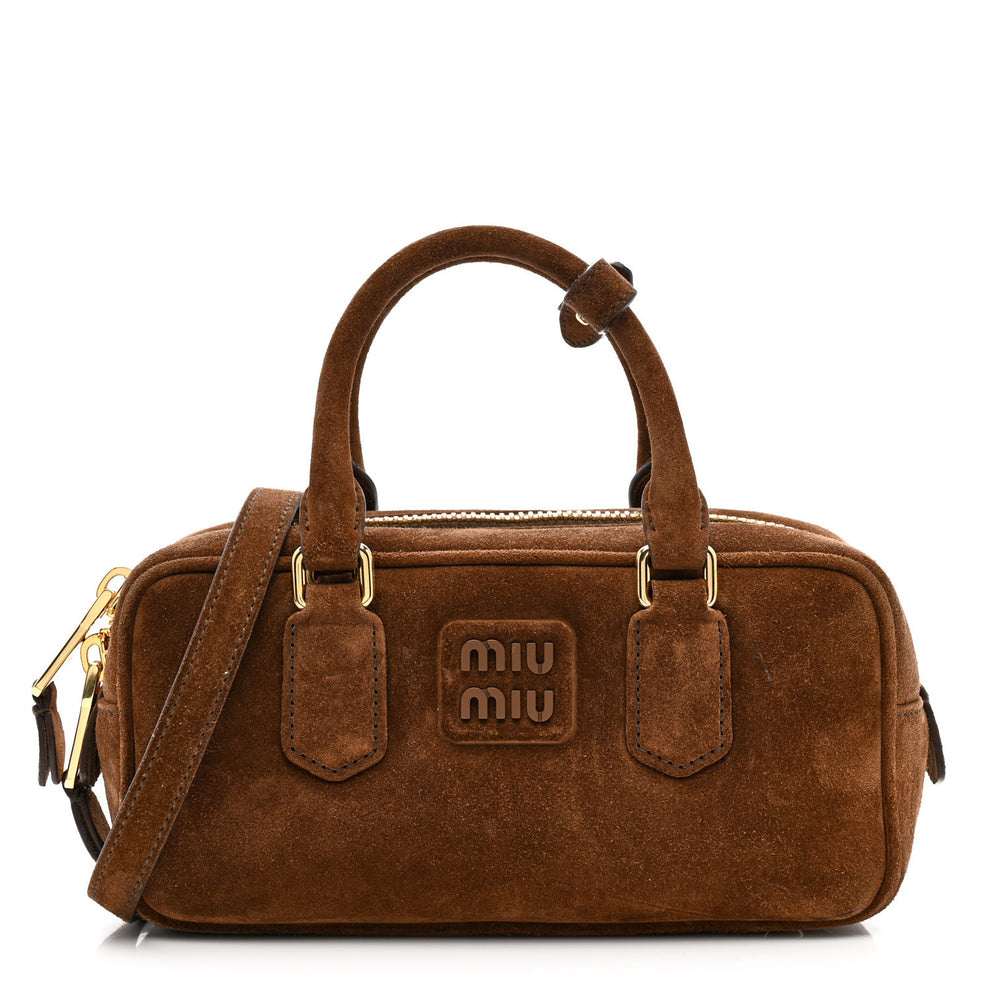 Suede Padded Regular Arcadie Top Handle Bag Cacao