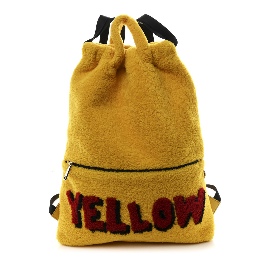 Shearling Calfskin Vocabulary Drawstring Backpack Yellow