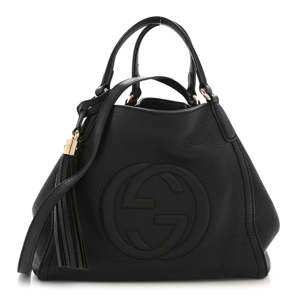 Pebbled Calfskin Small Soho Shoulder Bag Black