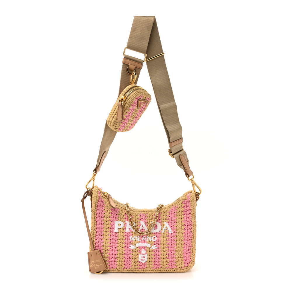 Yarn Raffia Effect Crochet Striped Re-Edition 2005 Shoulder Bag Naturale Petalo