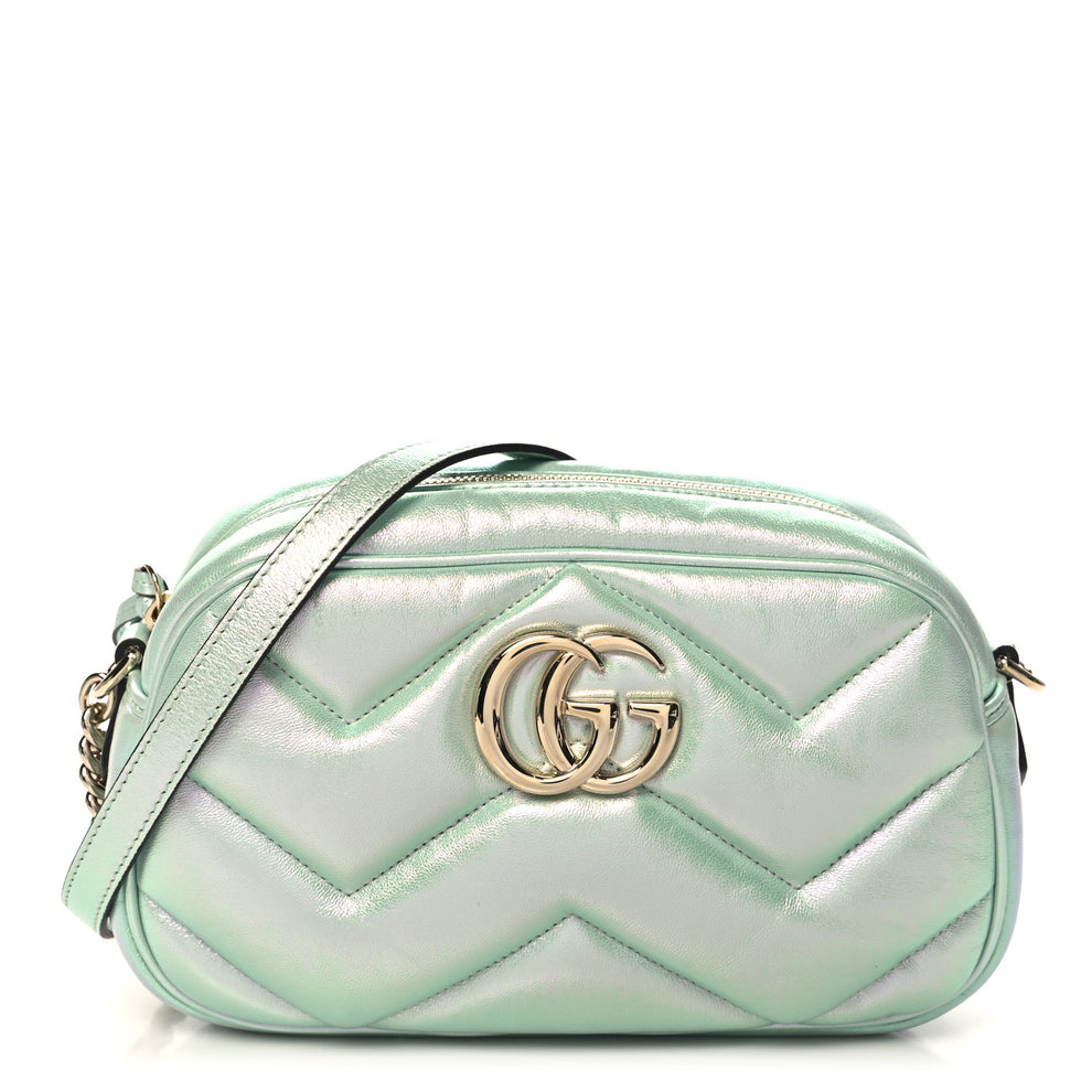 Iridescent Nappa Chevron Matelasse Small GG Marmont Chain Shoulder Bag Iridescent Salvy Green
