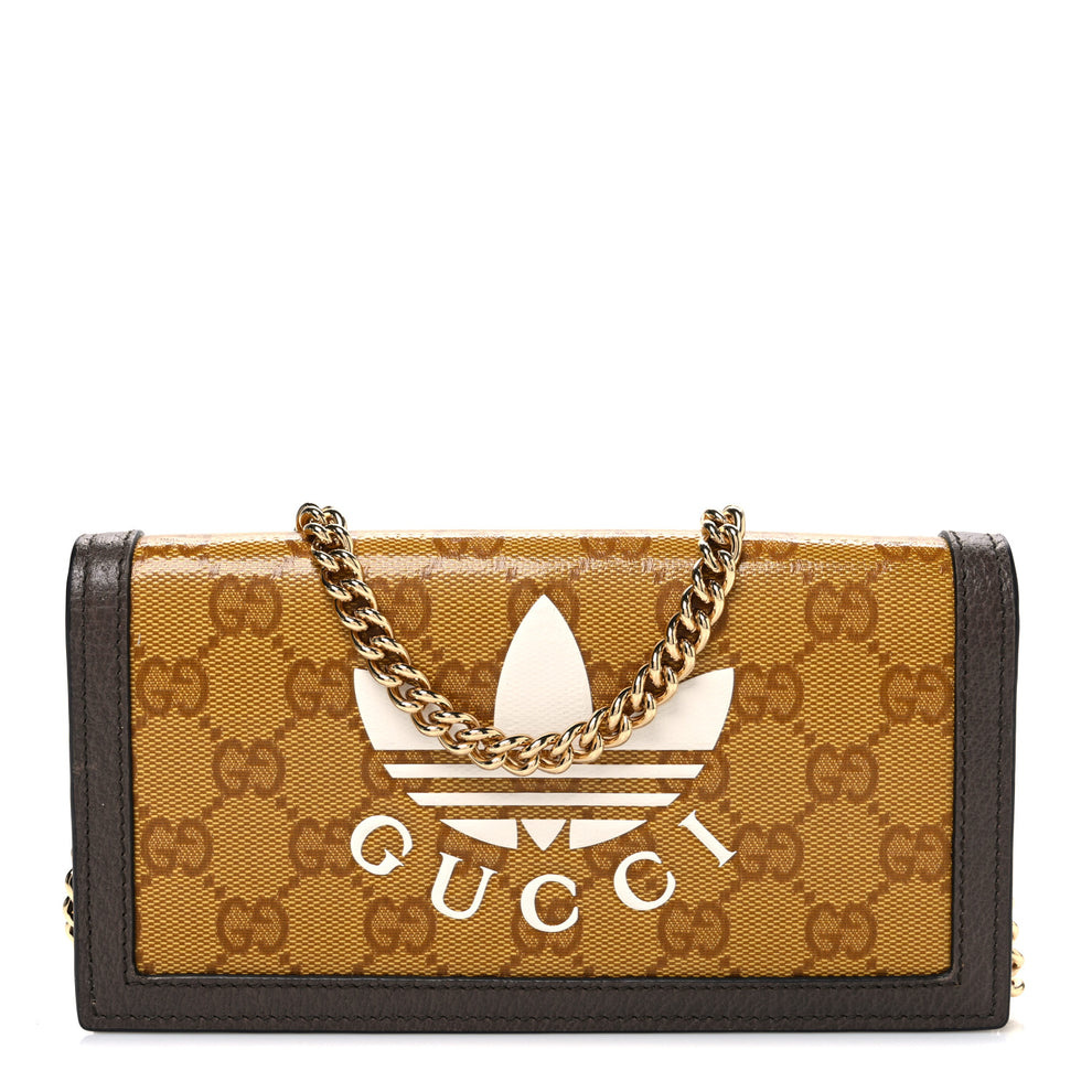 X ADIDAS Monogram Trefoil Embossed Wallet On Chain Brown