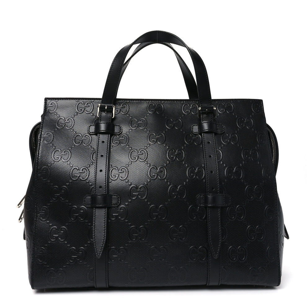 Calfskin GG Tennis Embossed Tote Bag Black