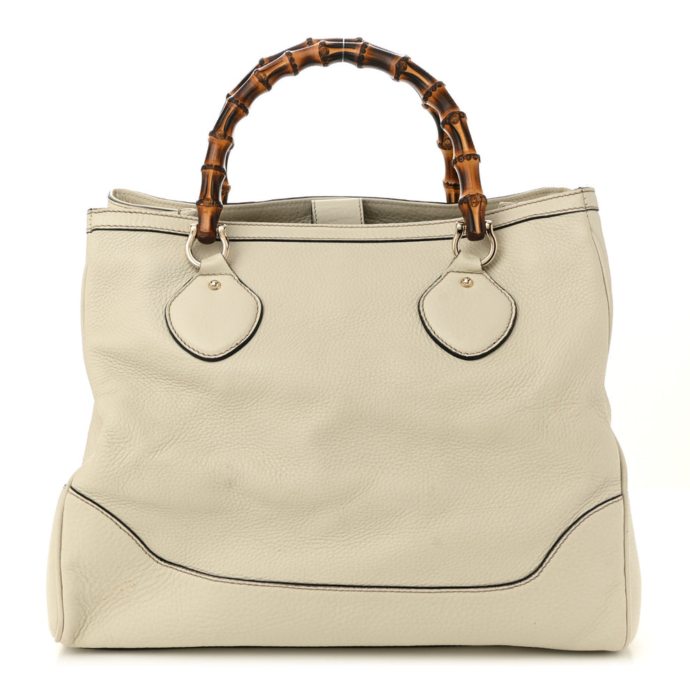 Grained Calfskin Medium Diana Bamboo Top Handle Tote Ivory
