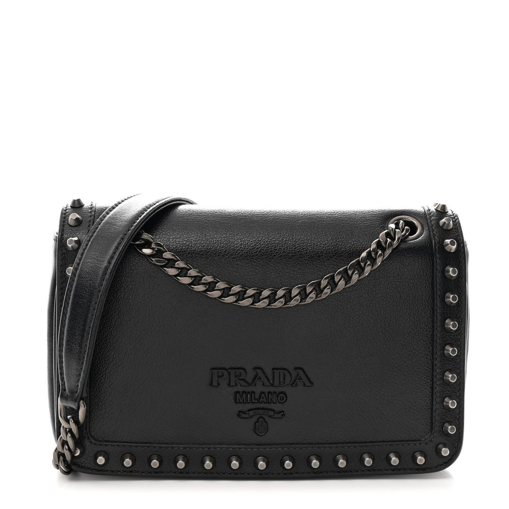 Glace Calfskin Studded Crossbody Black
