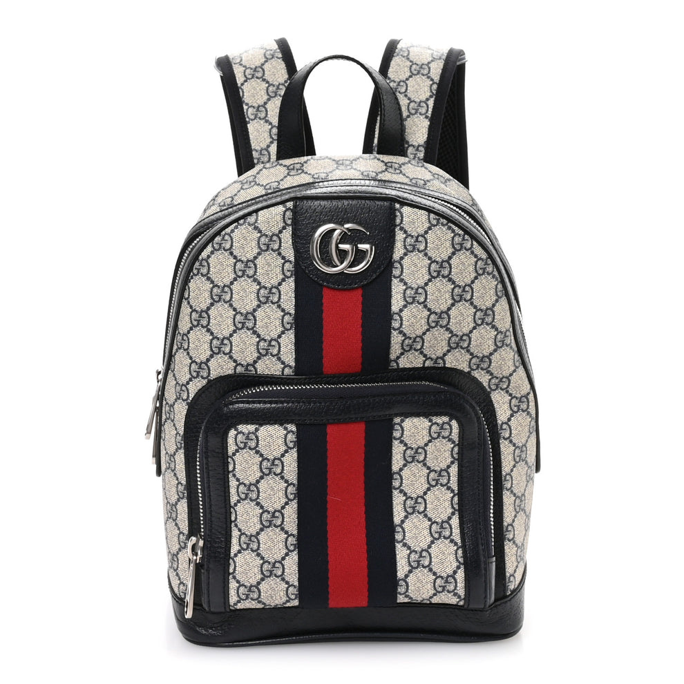 GG Supreme Monogram Textured Dollar Calfskin Web Small Ophidia Day Backpack Beige Blue Black