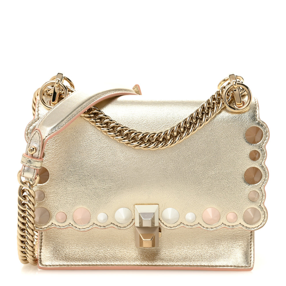 Vitello Catalan Mirror Scalloped Multi Studded Small Kan I Shoulder Bag Champagne