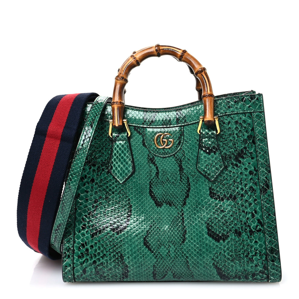 Snakeskin Small Diana Tote Bag Green