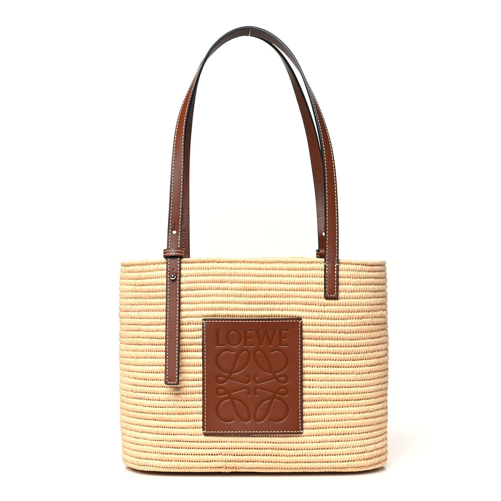 Raffia Small Square Basket Tote Bag Natural Tan