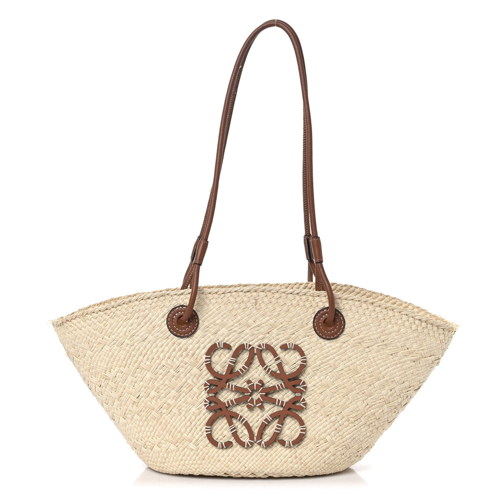Calfskin Raffia Paulas Ibiza Small Anagram Basket Tote Bag Natural Tan