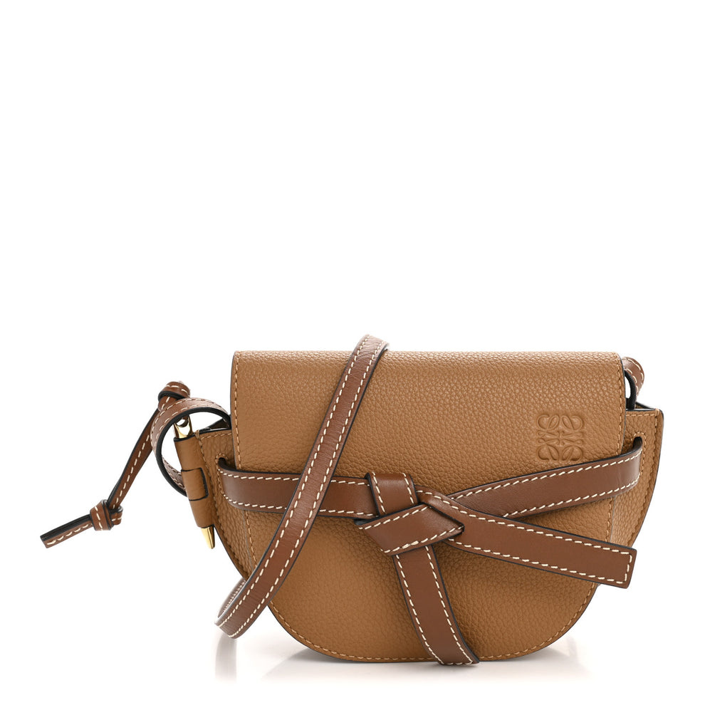 Grained Calfskin Mini Gate Crossbody Bag Caramel Pecan