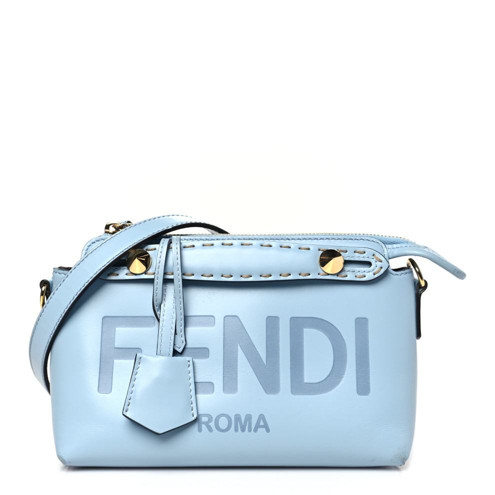 Vitello King Logo Embossed Mini By The Way Boston Bag Azzurro Baby