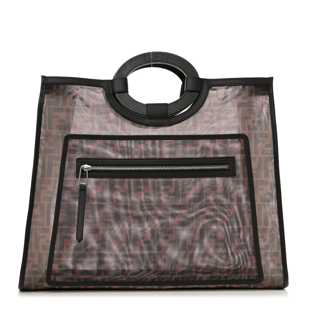 Mesh Vitello Century Cuoio FF 1974 Medium Runaway Shopper Tote Marrone Black Ebano