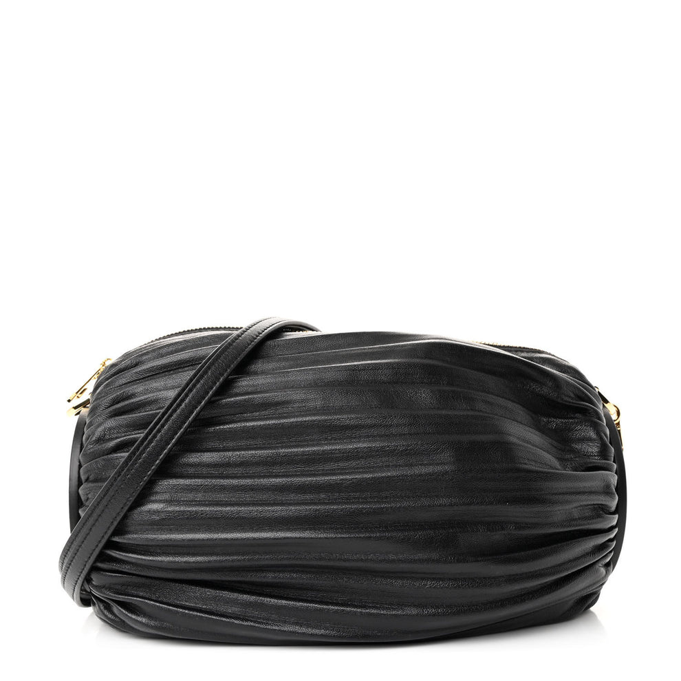 Lambskin Pleated Bracelet Pouch Shoulder Bag Black