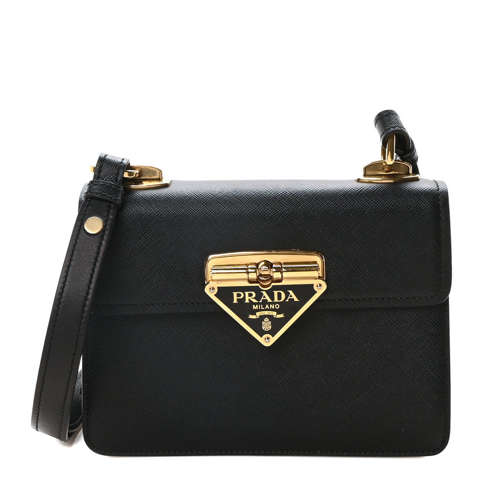 Saffiano Symbole Flap Shoulder Bag Black