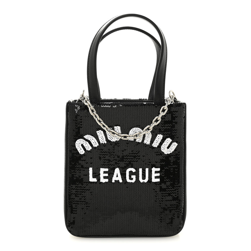 Paillettes Sequin League Chain Shoulder Bag Black