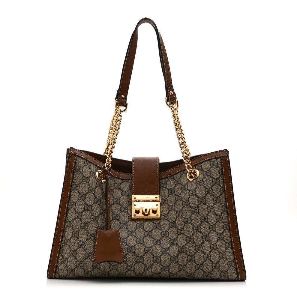 GG Supreme Monogram Medium Padlock Tote Beige Cuir