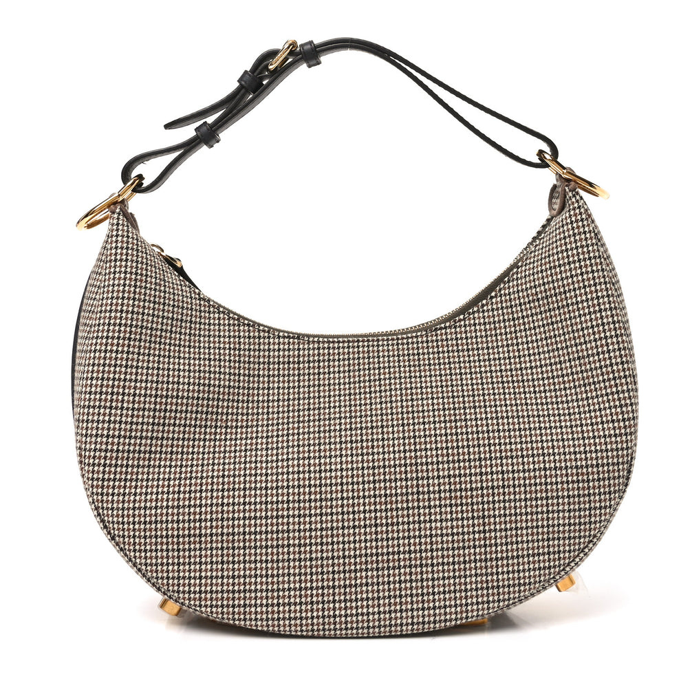 Wool Vitello Grace Small Houndstooth Small Fendigraphy Hobo Bag Beige Ebano