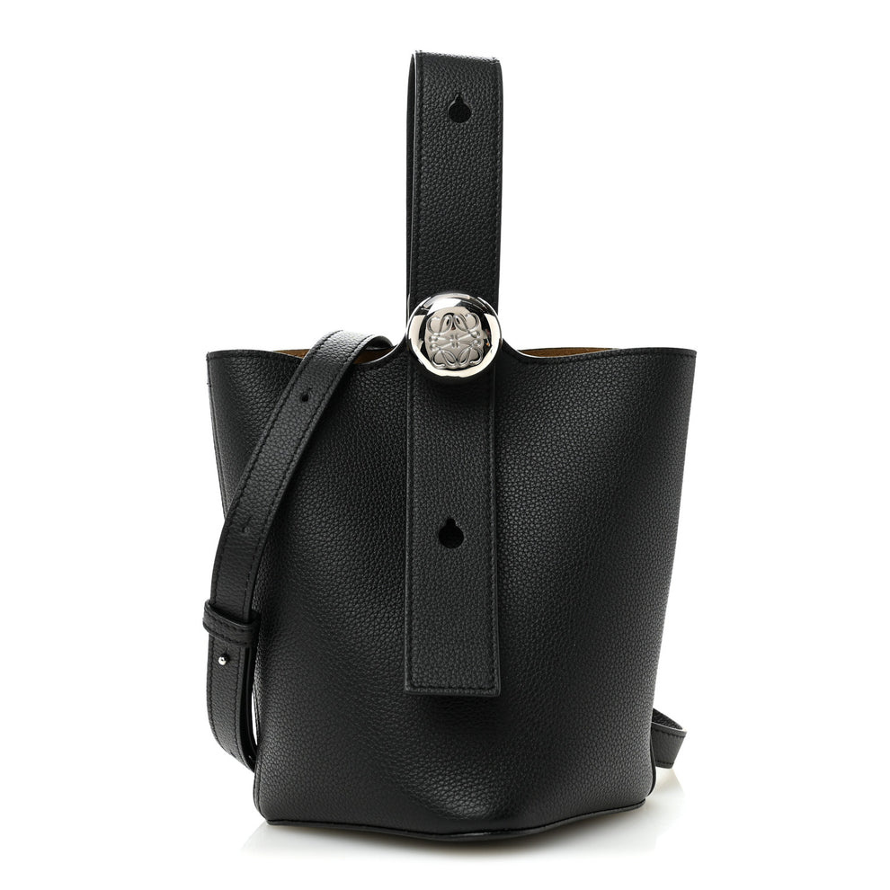 Soft Grained Calfskin Mini Pebble Bucket Bag Black