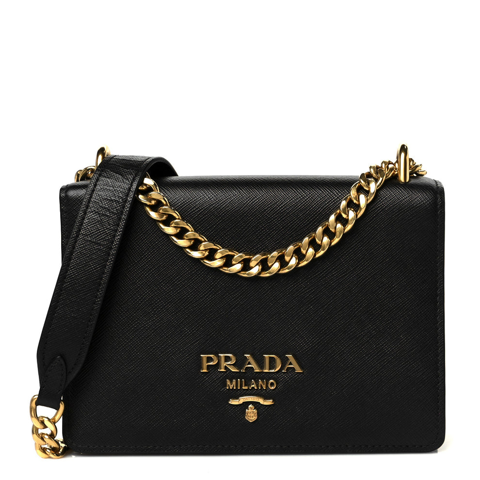 Saffiano Chain Shoulder Bag Black