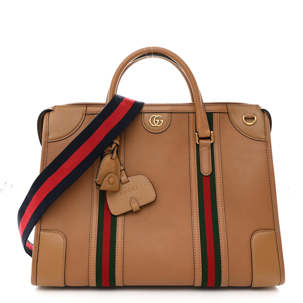 Koi Calfskin Small Bauletto Duffle Top Handle Bag Camel