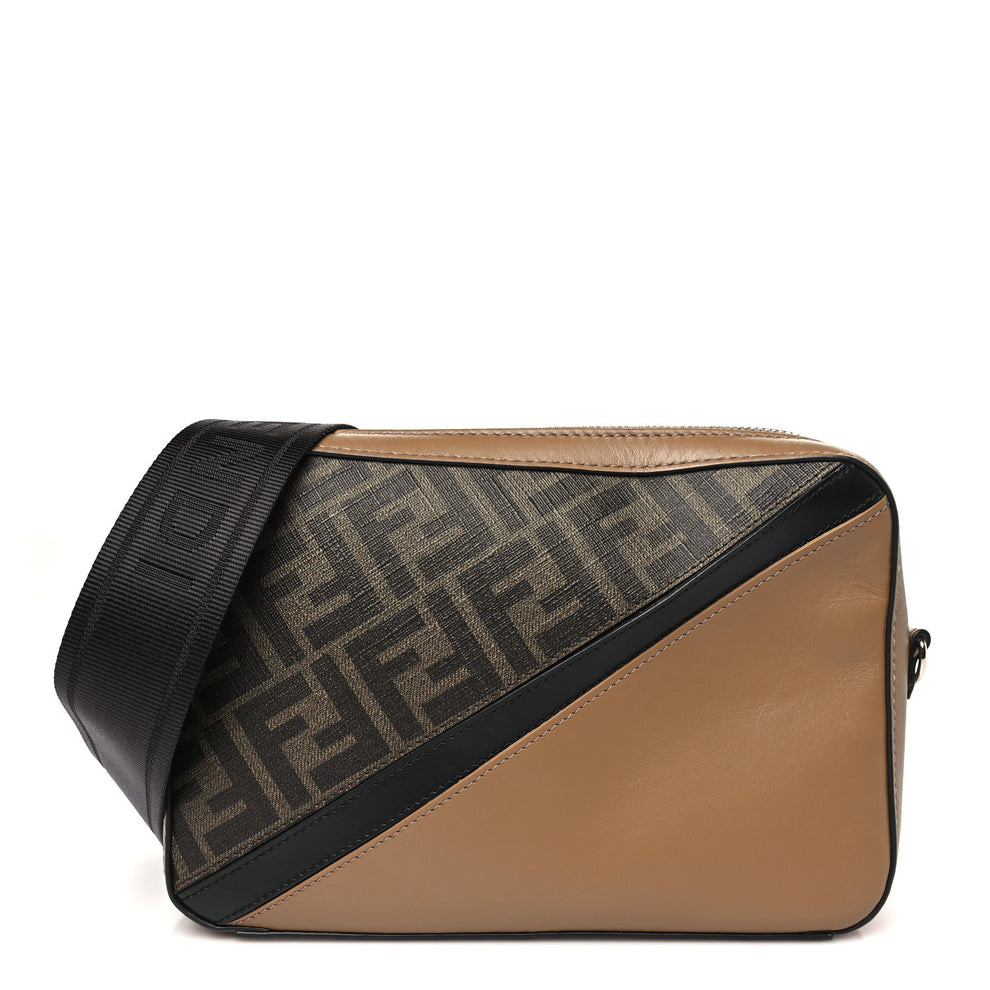 Glazed Fabric Vitello Cover FF 1974 Diagonal Bi-Color Medium Camera Case Tobacco Moro Sand Black