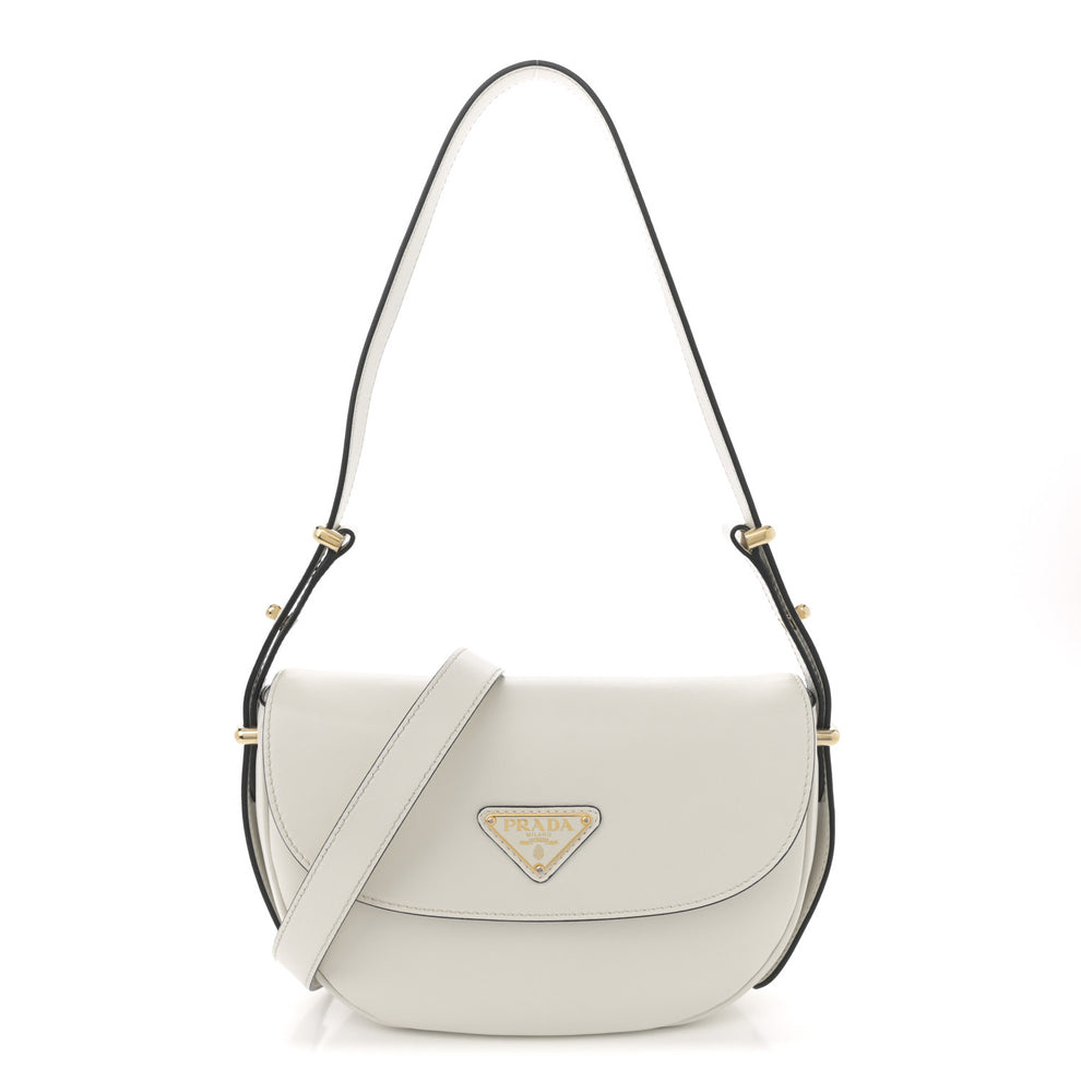 Soft Calfskin Triangle Arque Flap Shoulder Bag White