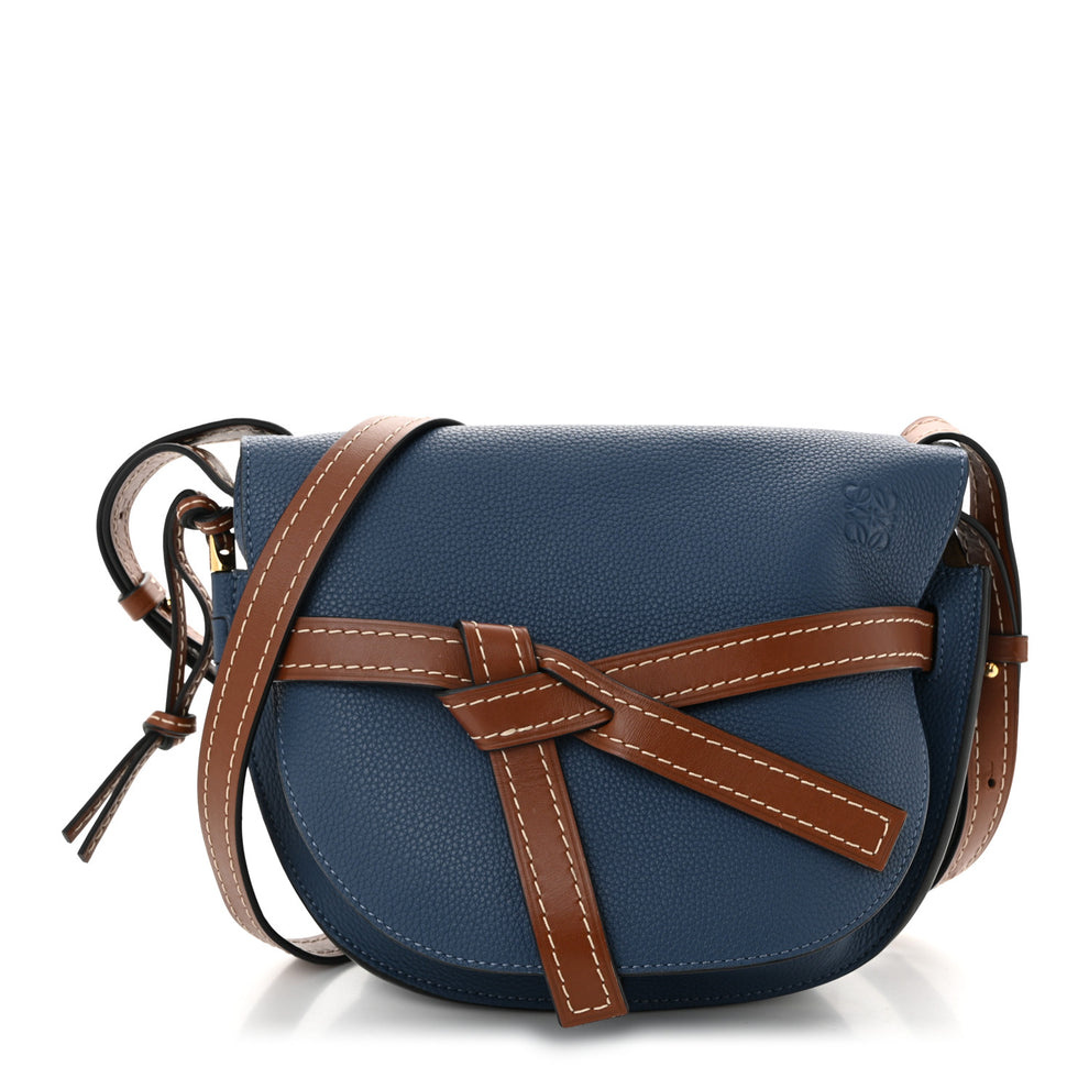 Grained Calfskin Small Gate Crossbody Bag Varsity Blue Pecan