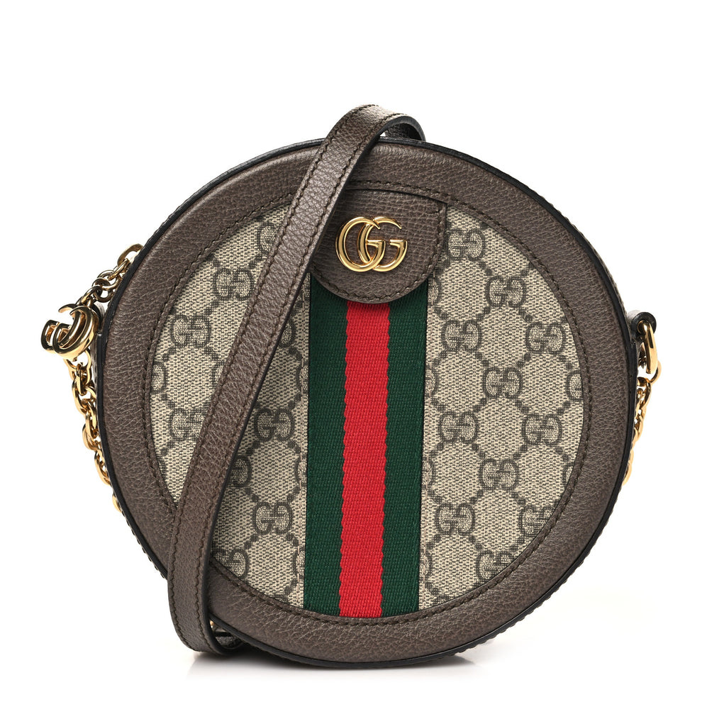 GG Supreme Monogram Web Mini Ophidia Round Shoulder Bag Brown