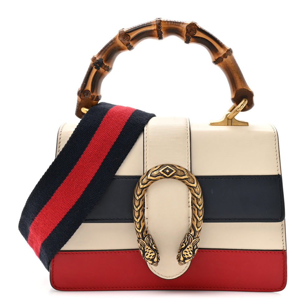 Calfskin Bamboo Web Mini Dionysus Top Handle Bag White Blue Hibiscus Red
