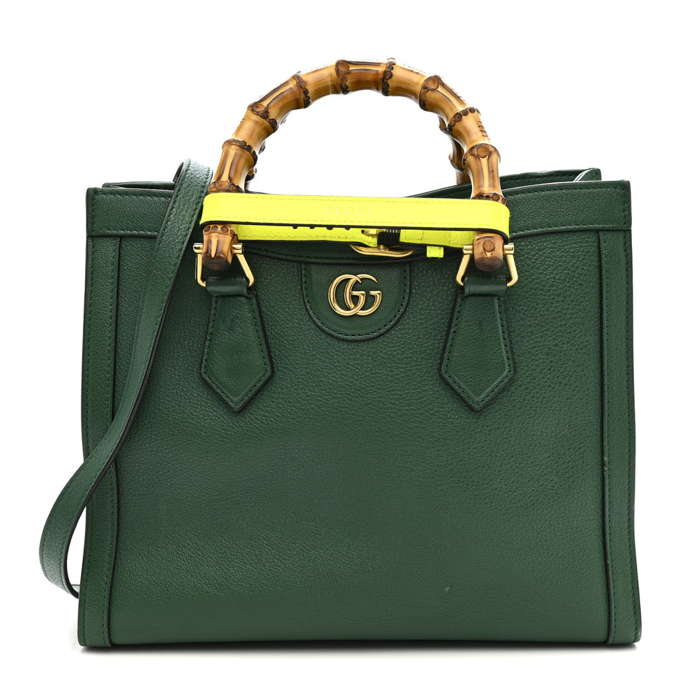 Wonka Grain Calfskin Small Diana Tote Bag Green Yellow Fluo